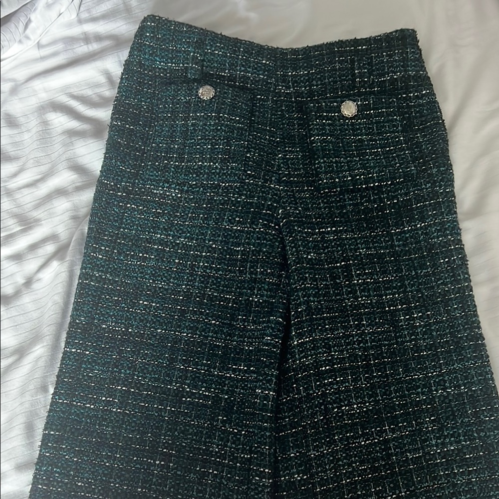 MAJE Tweed Green Dress Pants with Straight-Leg Design